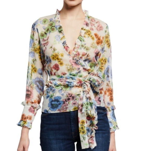 Alexis Missie Floral Sheer Long Sleeve Wrap Tie Top Women’s Small - Picture 2 of 13